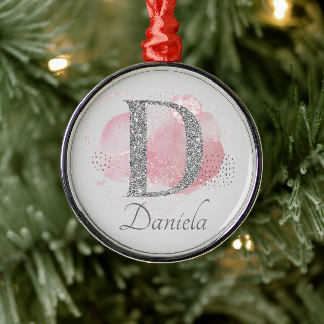 Aquarell Abstrakt und Glitzer Letter D Ornament Aus Metall (Baum)