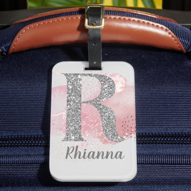 Aquarell Abstrakt und Glitzer Letter R Gepäckanhänger (Vorderseite Insitu 2)