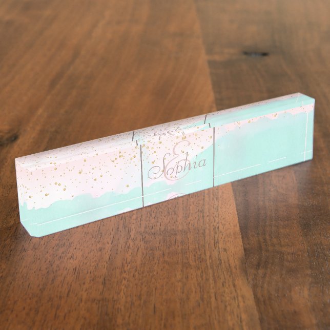 Aquarell abstrakt und goldfarben Konfetti-Design Namensplakette (Seite)