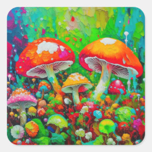 Aquarell-Abstrakte Pilze Quadratischer Aufkleber