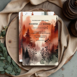 Aquarell-Abstrakter Wald Orangefarbene Hochzeit Einladung