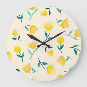 Aquarell-Abstraktes Florales Pfingstrosen-Muster Große Wanduhr