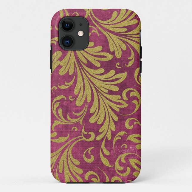 Aquarell Acanthus Verlasse Lila Magenta Gold Case-Mate iPhone Hülle (Rückseite)