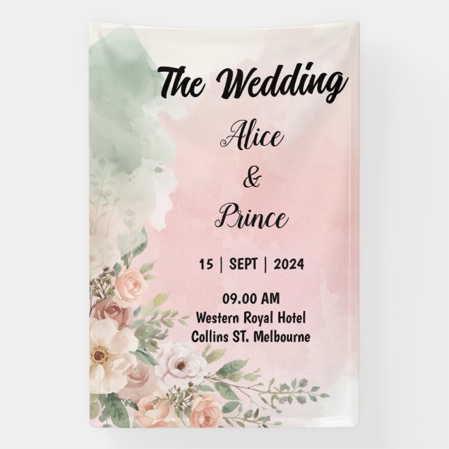 Aquarell-Acrylinvitation Hochzeit Banner (Vertikal)