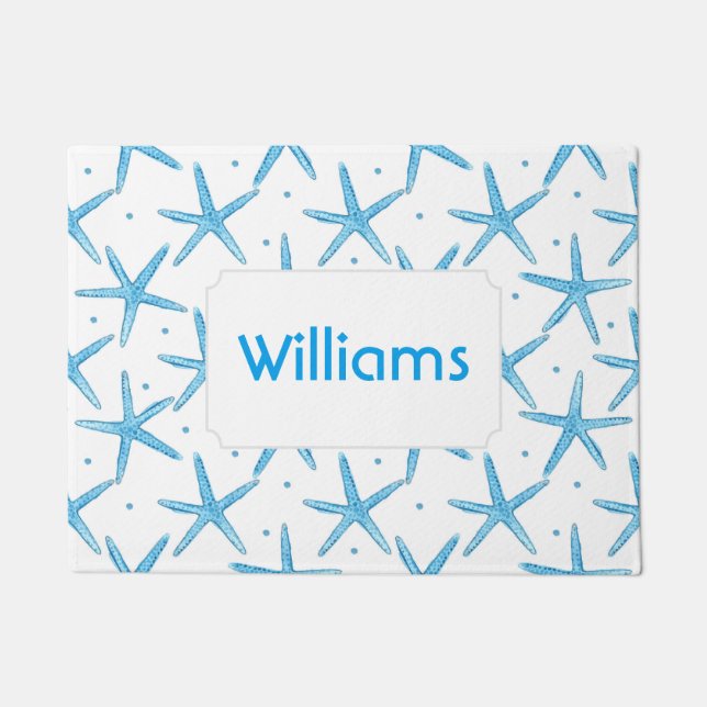 Aquarell-addieren blaue Seesternchen-Vereinbarung Fußmatte (Vorderseite)
