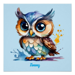 Aquarell Adorable Cut Baby Owl Poster