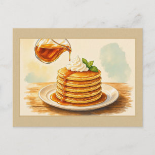 Aquarell-Ahornsirup-Pfannkuchen-Stapel Postkarte
