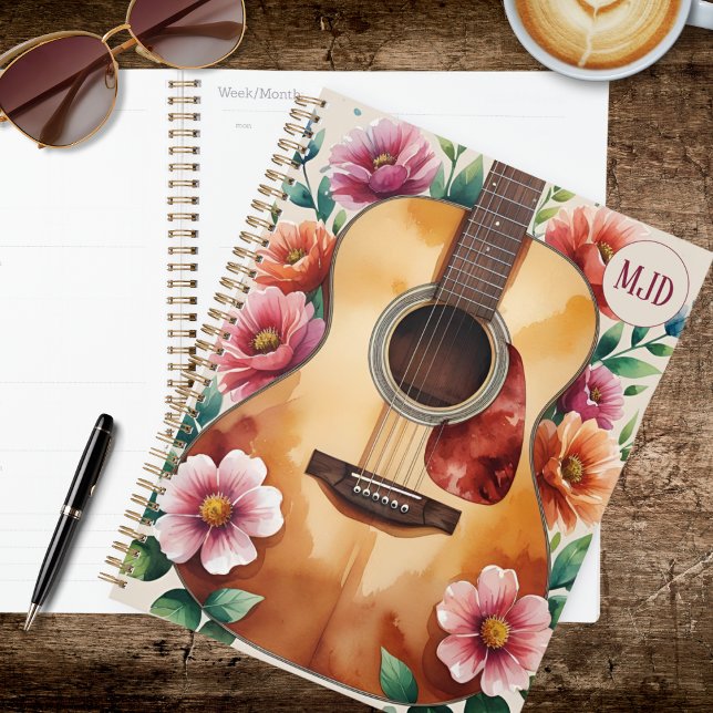 Aquarell-Akustikgitarre-Blumen Planer (Von Creator hochgeladen)