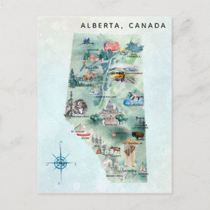 Aquarell Alberta Kanada Illustrierte Kartenkunst Postkarte