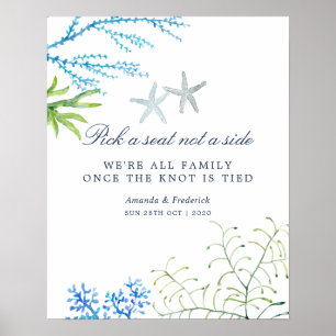 Aquarell-Algen-Strand-Hochzeit-Sitzordnung Poster