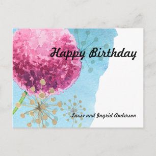 Aquarell-Allium-Blume, Blau, Lila, Gold Postkarte