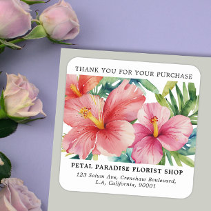 Aquarell Aloha Blumen Geschäfts Dankeschön Bestell Quadratischer Aufkleber