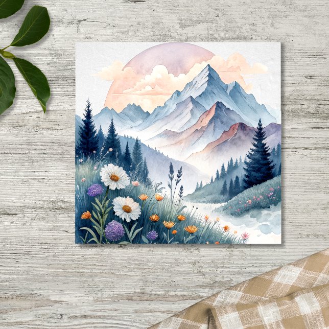 Aquarell Alp Landschaft mit Wildblumen Poster (Von Creator hochgeladen)