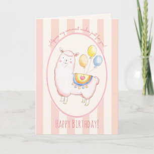Aquarell-Alpaka mit Luftballon in Rosé zum Geburts Karte