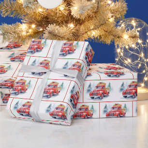 Aquarell Alter roter LKW im Schnee Geschenkpapier