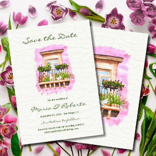Aquarell Altstadt Balkon Mexikanisch Save the Date Einladung