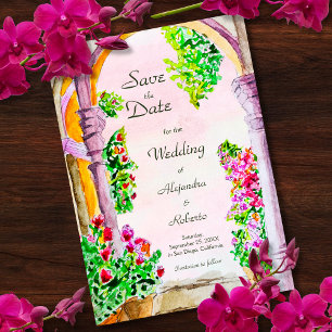 Aquarell Altstadt Mexiko Hochzeit Save the Date Einladung