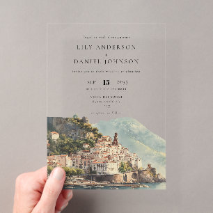 Aquarell Amalfi Italien Destination Hochzeit Acryleinladungen