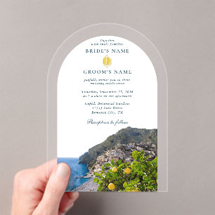 Aquarell Amalfi-Küste Bogen Italien Zitronen Hochz Acryleinladungen