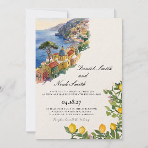 Aquarell Amalfi-Küste Italien Skyline Hochzeit Einladung