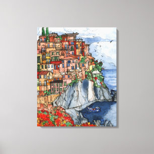 Aquarell Amalfi-Küste von Italien Szene Leinwanddruck