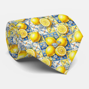 Aquarell Amalfi Zitrone Mittelmeer Diamanten Krawatte