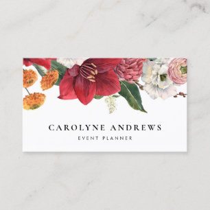 Aquarell Amaryllis und Chrysanthemum Floral Visitenkarte