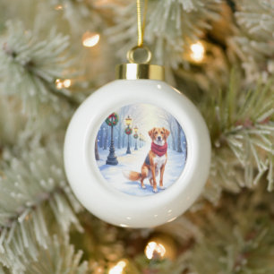 Aquarell Amerikanischer Foxhound Schneelaterne Keramik Kugel-Ornament