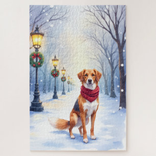 Aquarell Amerikanischer Foxhound Schneelaterne Puzzle