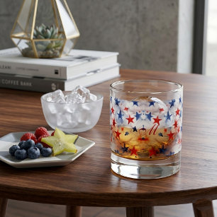 Aquarell-Amerikanisches-Patriotisches-Stern-Medley Whiskyglas