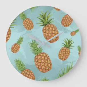 Aquarell-Ananas-Muster 2 Große Wanduhr
