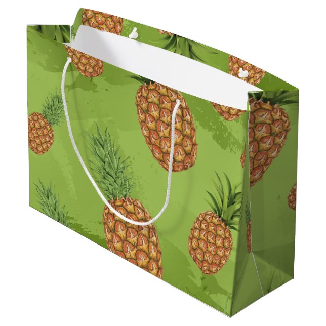 Aquarell-Ananas-Muster 4 Große Geschenktüte (Rückseite Schrägansicht)
