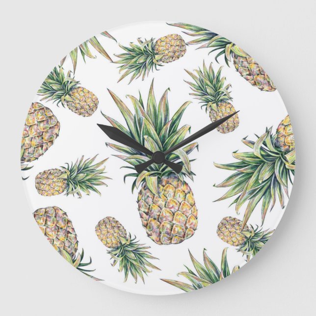 Aquarell-Ananas-Muster Große Wanduhr (Vorderseite)