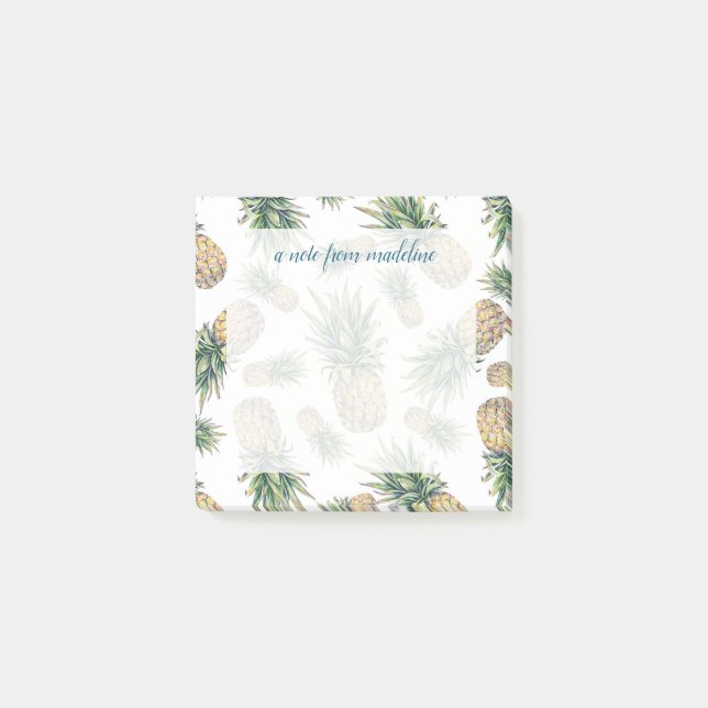 Aquarell-Ananas-Muster Post-it Klebezettel (Vorderseite)