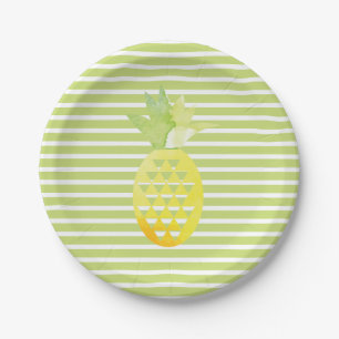 Aquarell-Ananas-Trendy-Streifen-Fruchtige-Party Pappteller