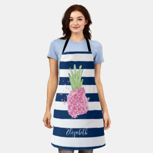 Aquarell-Ananas Tropisch ,Navyblaue Streifen Schürze