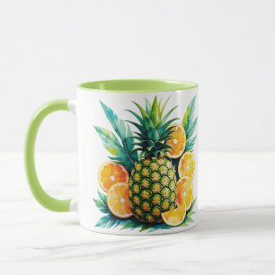Aquarell-Ananas & Zitrus   Tropisches Frucht-Cof Tasse