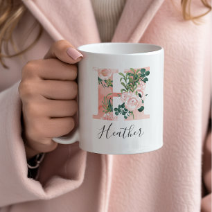 Aquarell-Anfangstuch mit Blumenmotiv - H Kaffeetasse