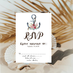 Aquarell-Anker-Blumen-Hochzeits-RSVP-Einladung Einladung