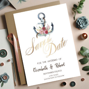 Aquarell-Anker-Blumen-Maritime-Save-the-Date Save The Date