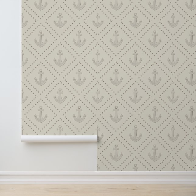 Aquarell-Anker-Diamant-Beige-Küstendesign Tapete (Anwendung)