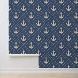 Aquarell-Anker-Diamant-Navy-Küstendesign Tapete