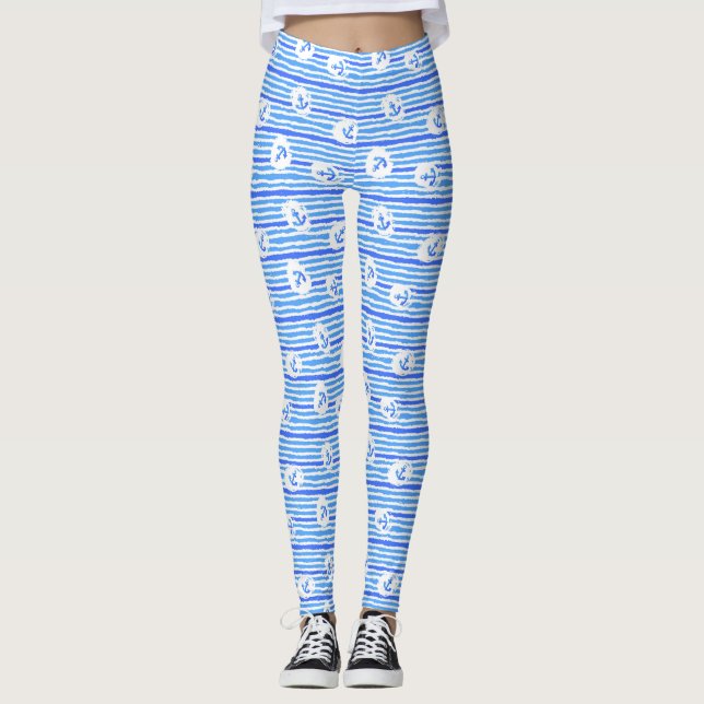 Aquarell-Anker-Muster 1 Leggings (Vorderseite)