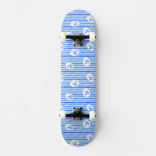Aquarell-Anker-Muster 1 Skateboard (Vorderseite)