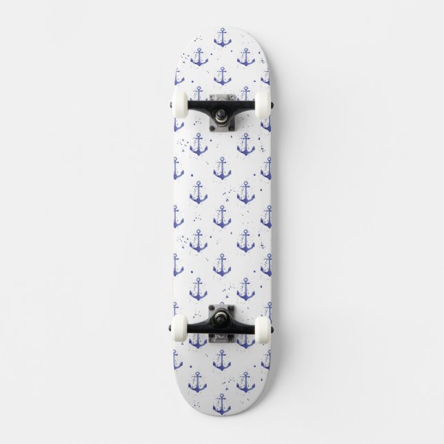 Aquarell-Anker-Muster 2 Skateboard (Vorderseite)