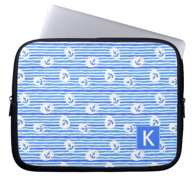 Aquarell-Anker-Muster | addieren Ihre Initiale Laptopschutzhülle (Vorderseite)