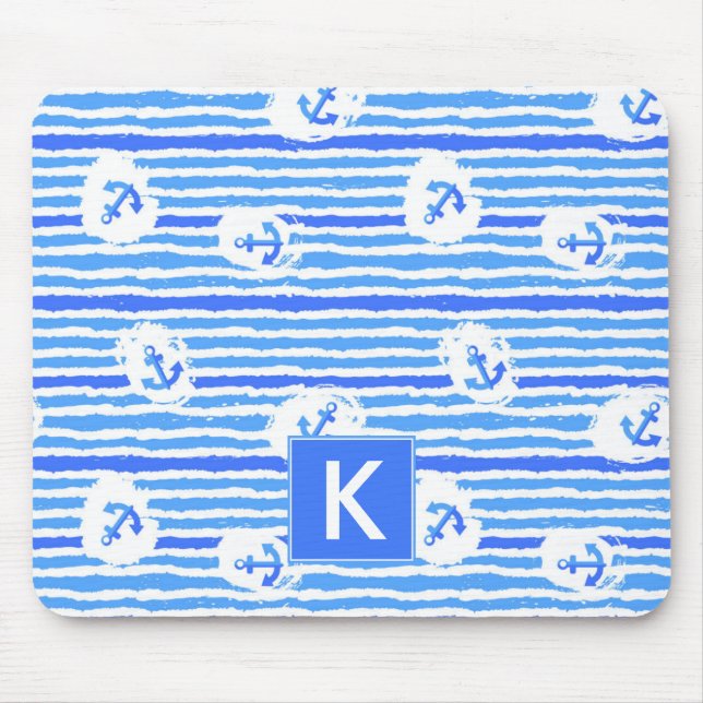 Aquarell-Anker-Muster | addieren Ihre Initiale Mousepad (Vorne)