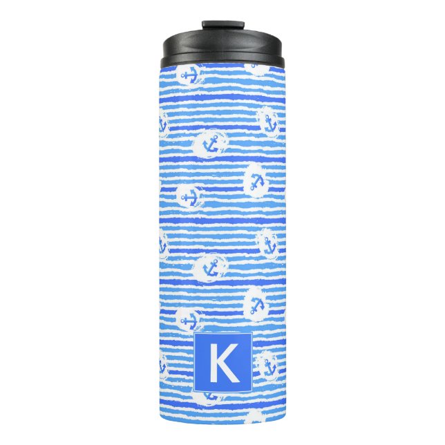 Aquarell-Anker-Muster | addieren Ihre Initiale Thermosbecher (Vorderseite)