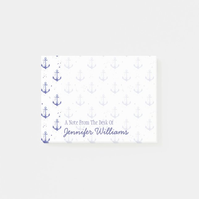 Aquarell-Anker-Muster | addieren Ihren Namen Post-it Klebezettel (Vorderseite)