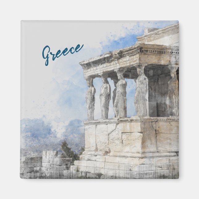 Aquarell Antike Ruinen Magnet - Athen Griechenland (Vorne)